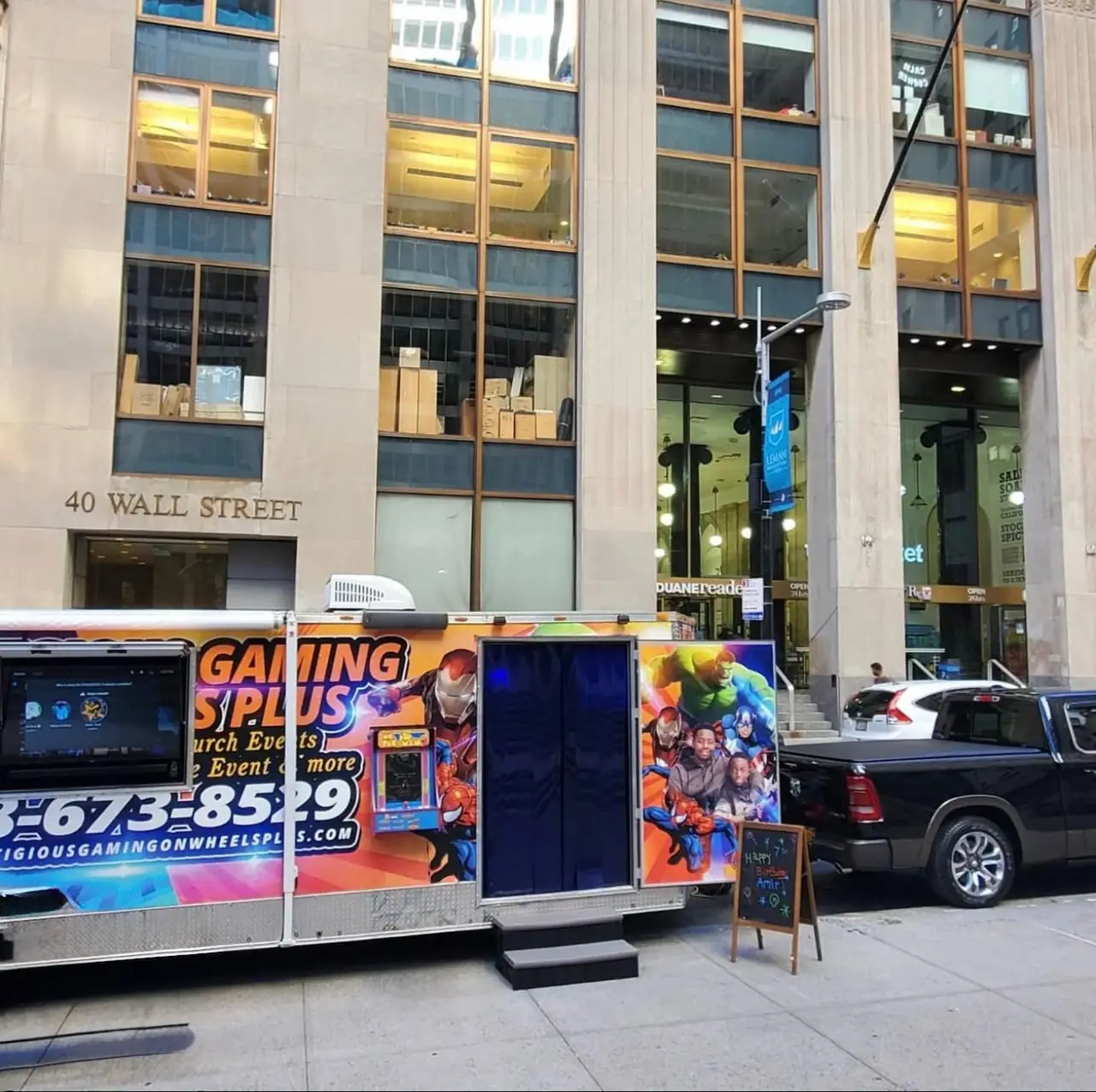 Gaming trailer parked on a downtown street